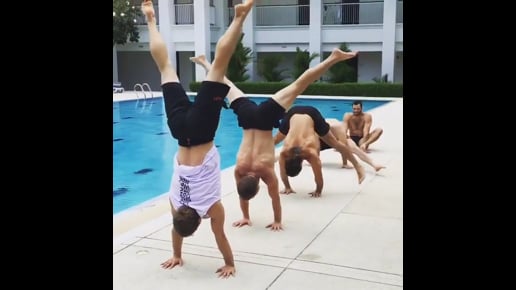 Straddle Split Pose In Handstand, Downward Facing Tree