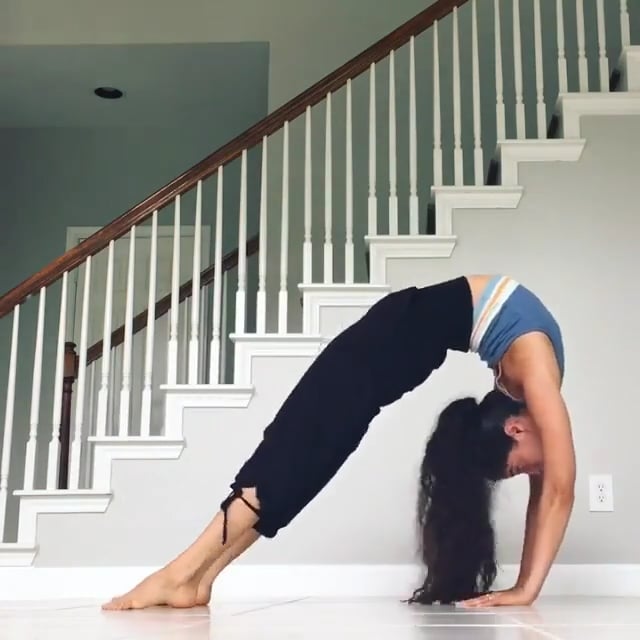 Standing Forward Bend, Straddle Split Pose In Handstand, Upward-Facing Dog Variation, Full Pigeon, Bow, Child`s Pose, Hare, Dolphin, Straddle Split Pose In Handstand Variation, Wheel Variation, Big Toe Variation, Knee to Ear, Full Boat Variation 