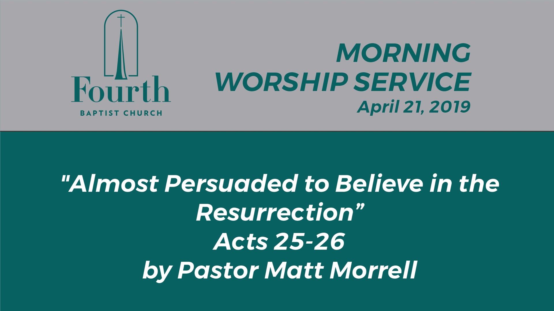 2019 - 04 - 21 Sunday AM Service Fourth Baptist Church on Vimeo
