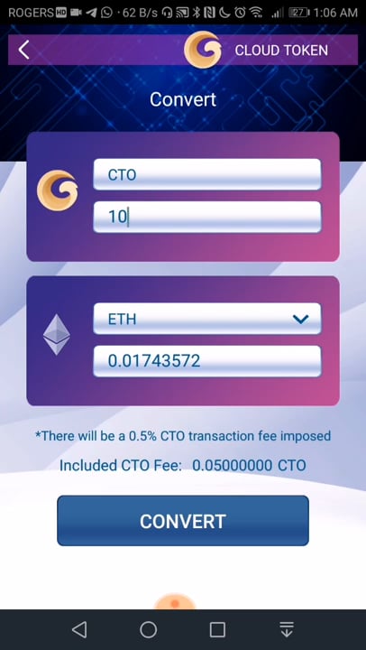 Cloud Token - convert CTO to ETH , and withdraw