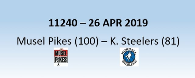 N1H 11240 Musel Pikes (100) - Kordall Steelers (81) 26/04/2019