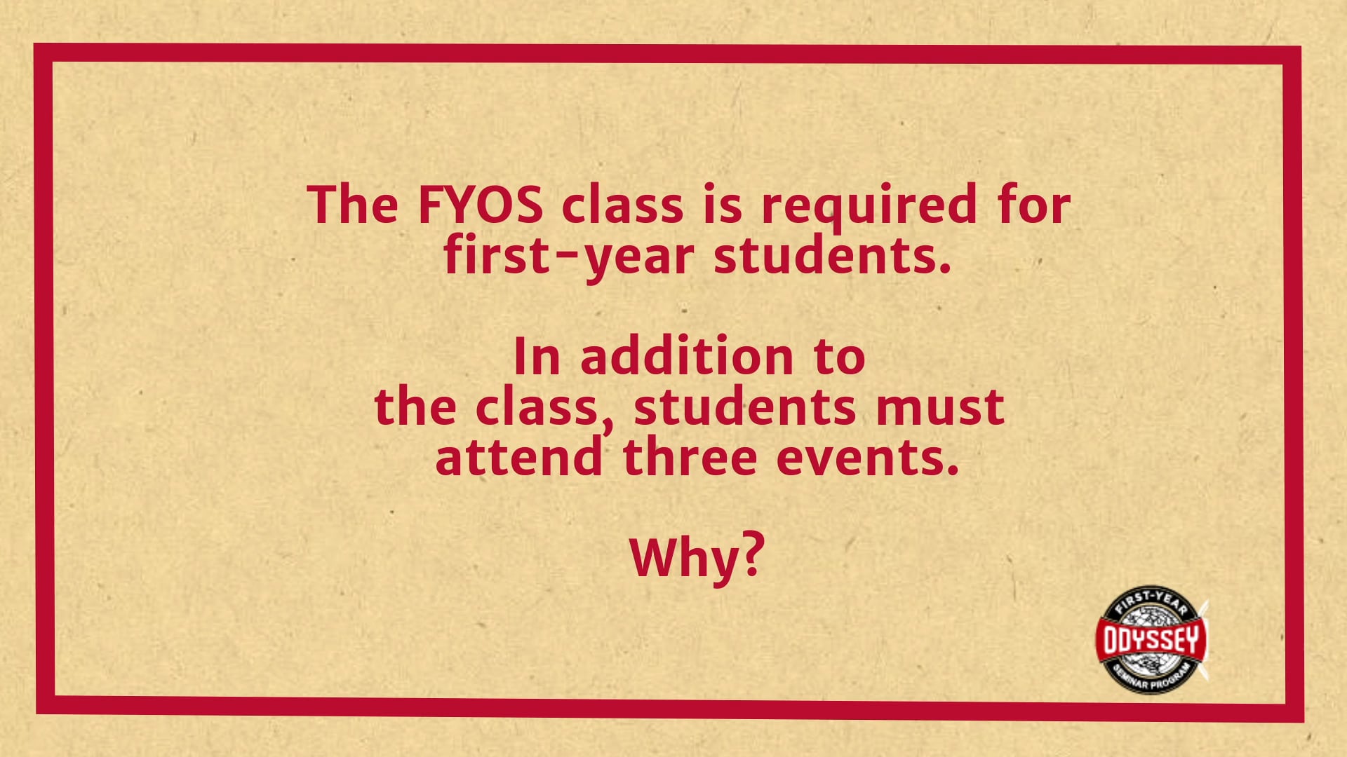 Why Do Students Have To Go To 3 Events For Their FYOS On Vimeo