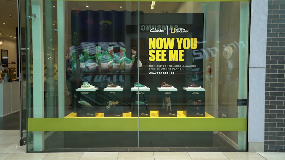National Geographic Clarks Partnership window displays on Vimeo