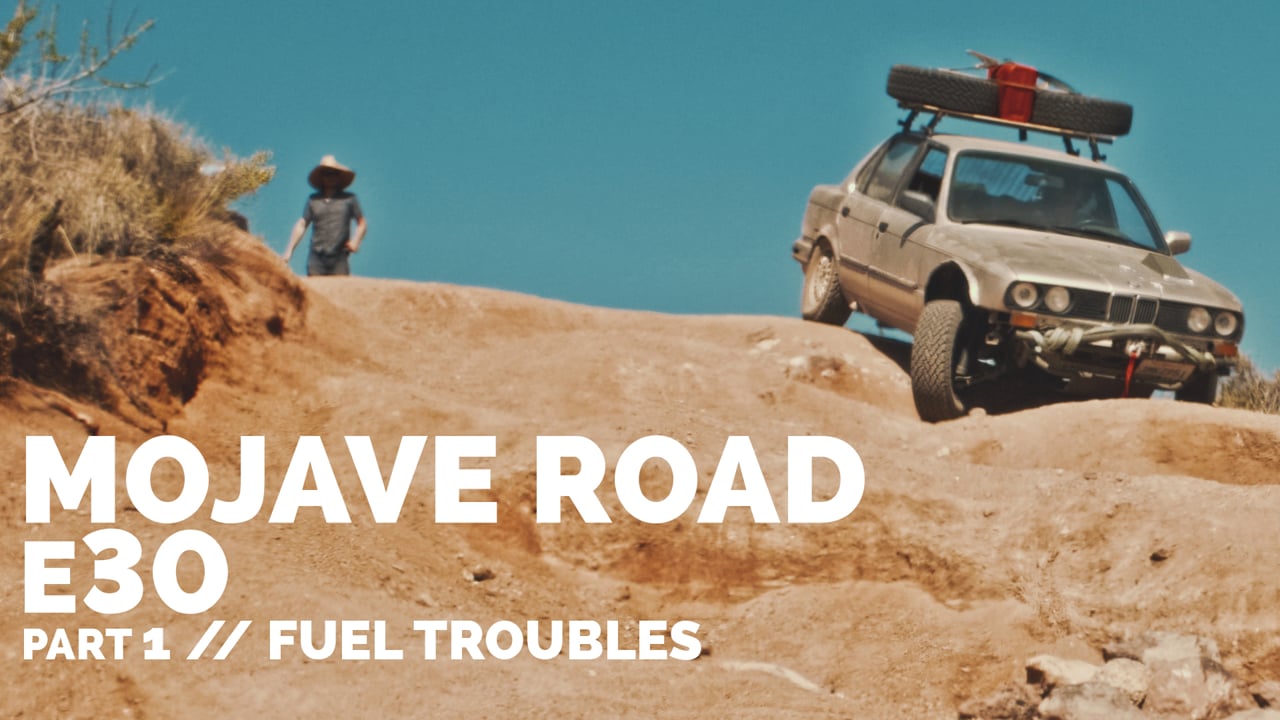 A vintage BMW crossing the Mojave — still from Dusty Does Cars
