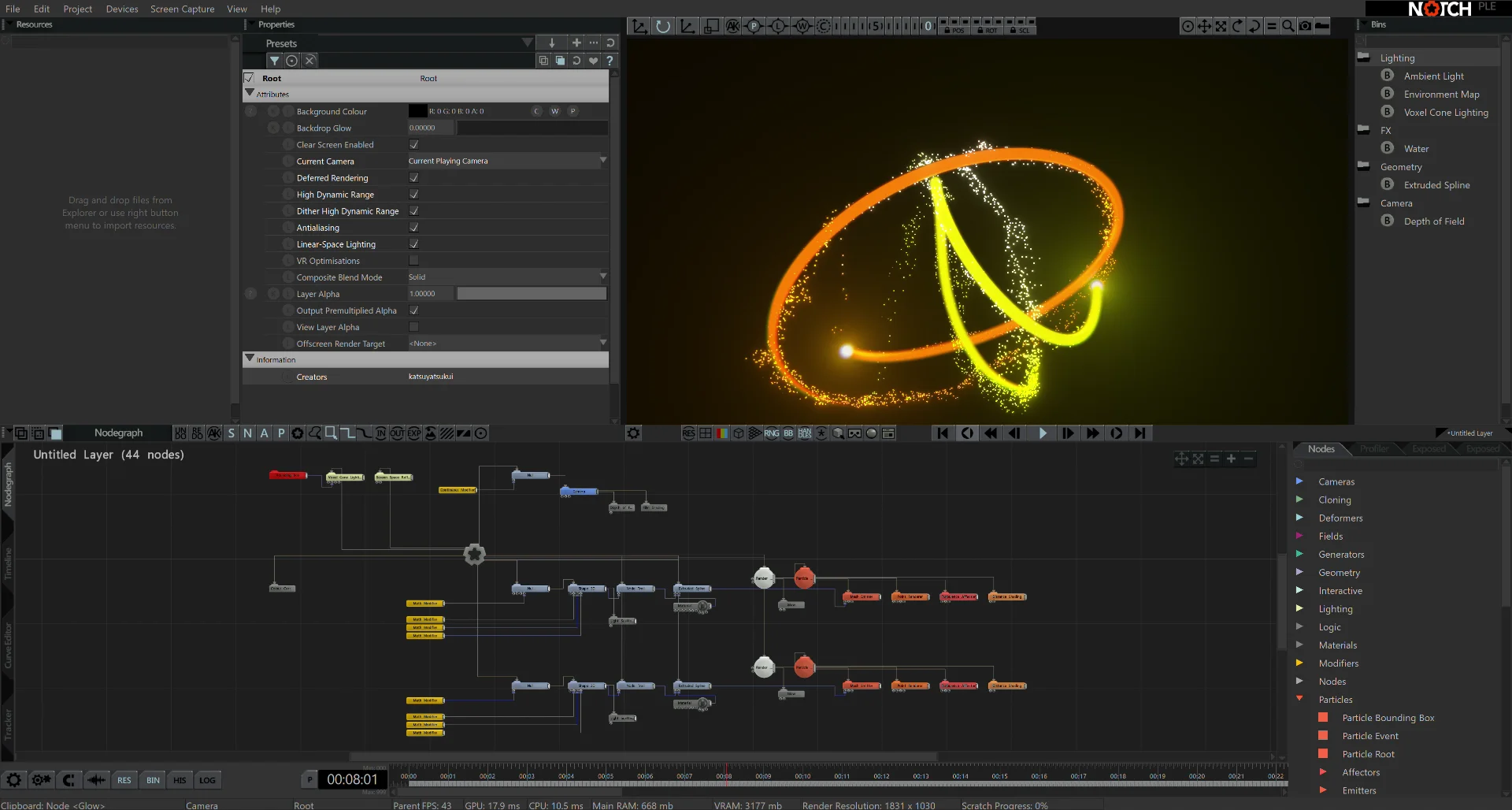 Notch | Extruded Spline + Particles on Vimeo