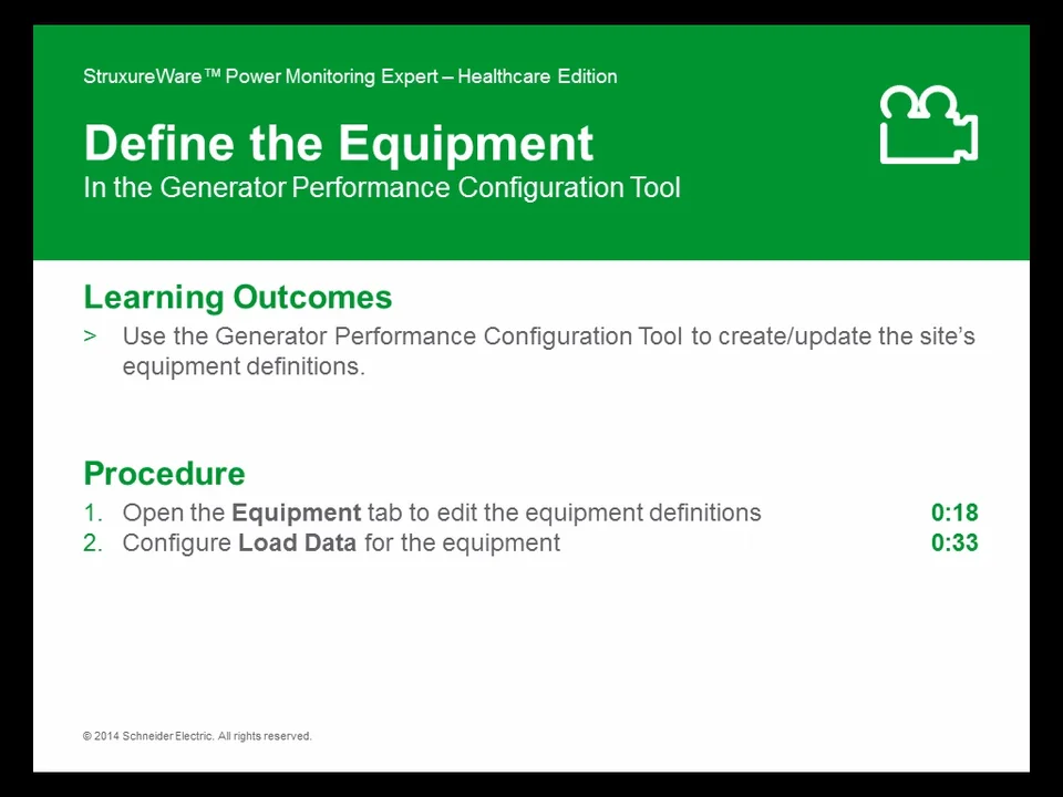 Define Equipment in the Generator Performance Configuration Utility