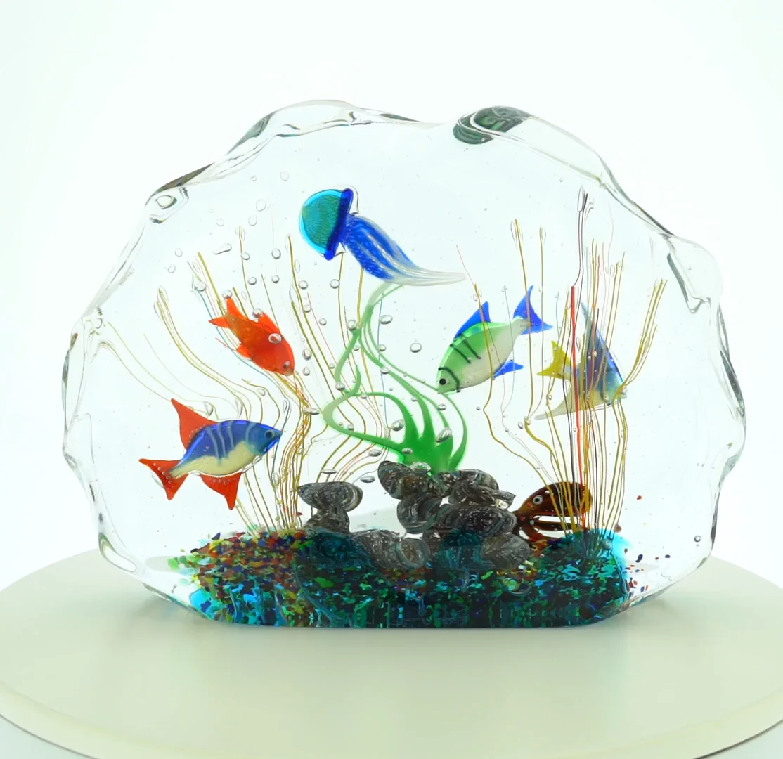 Large Murano Glass Aquarium With Fish And Sea Life