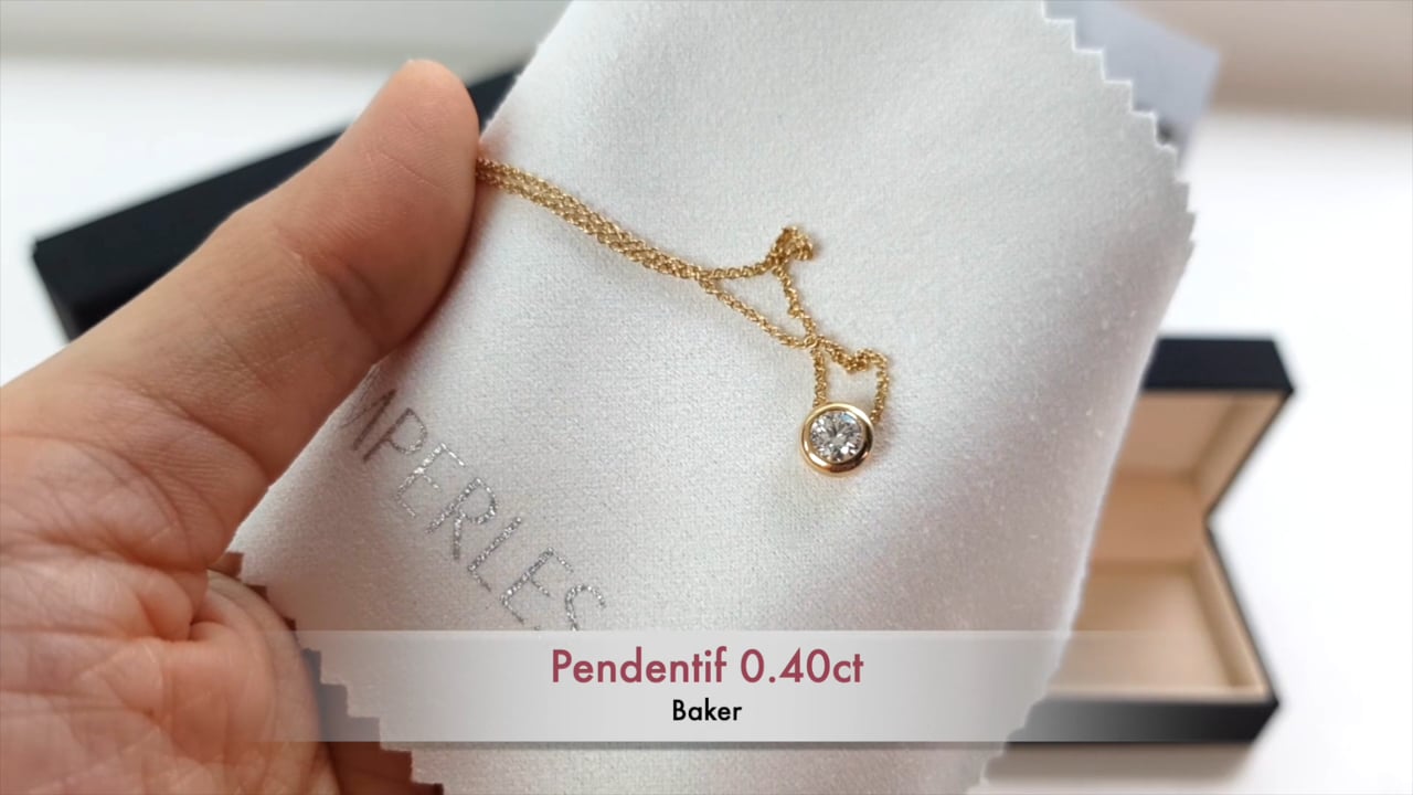 Collier pendentif Baker solitaire diamant 0.40ct, Or jaune I Gemperles