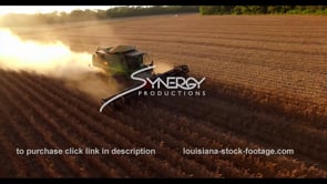 606 Epic awesome aerial arc two tractors harvesting soybean