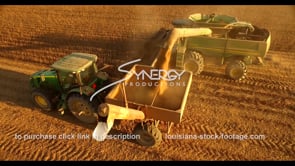 628 Louisiana farmer unloading soybean harvest Epic aerial drone view