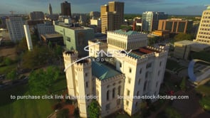 190 Epic aerial drone ascent up of old state capital in downtown baton rouge