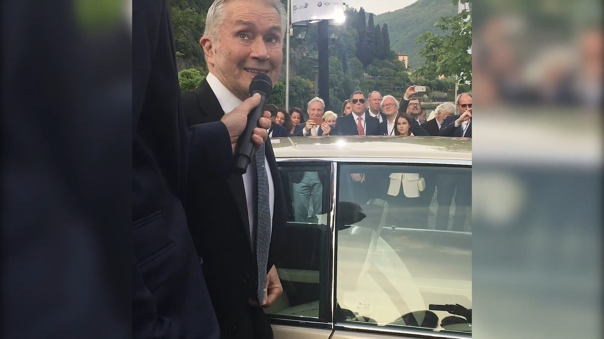 marcello gandini, designer of the BMW garnisch, arriving in the car at ...