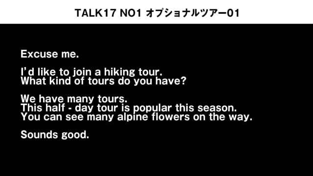 TALK17 NO1　オプショナルツアー01での会話例