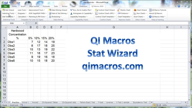 QI Macros statistical add-in for Excel selects the possible tests and interprets results for you.