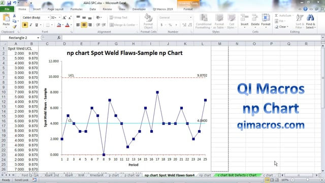 np Chart Video | Video of np Control Chart Created in Excel