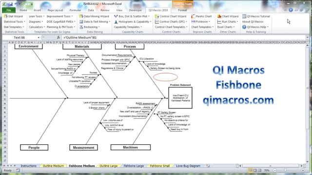 QI Macros Ishikawa (Fishbone) Template