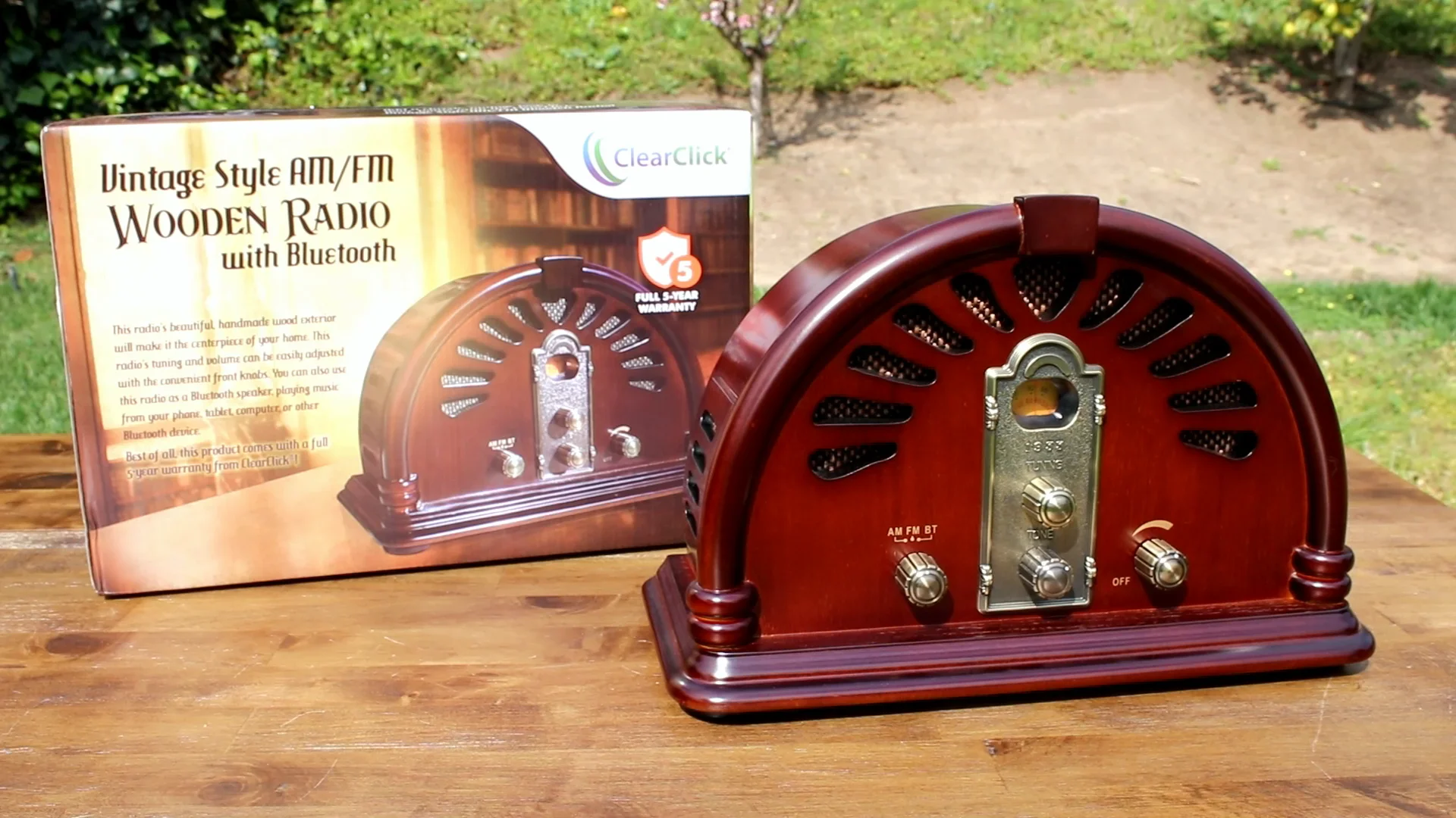 ClearClick Retro AM/FM Radio with Bluetooth - Classic Wooden Vintage Retro  Style Speaker