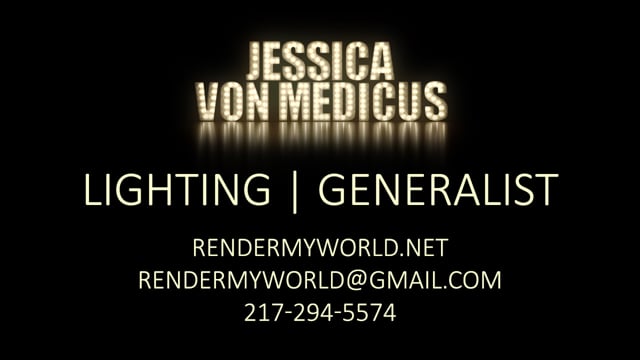 2019 Demo Reel | Lighting and Generalist | Jessica von Medicus