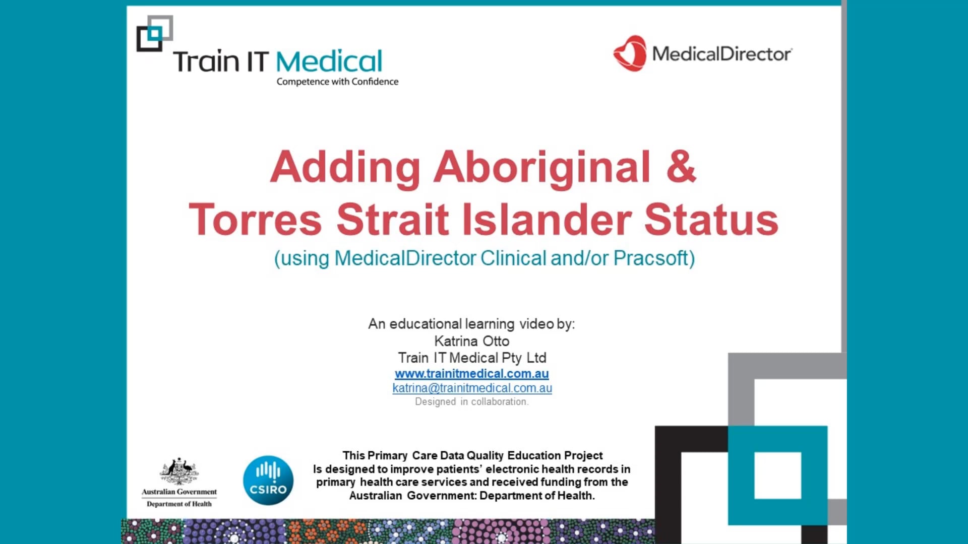 Adding Aboriginal and Torres Strait Islander status - Clinical by  MedicalDirector on Vimeo