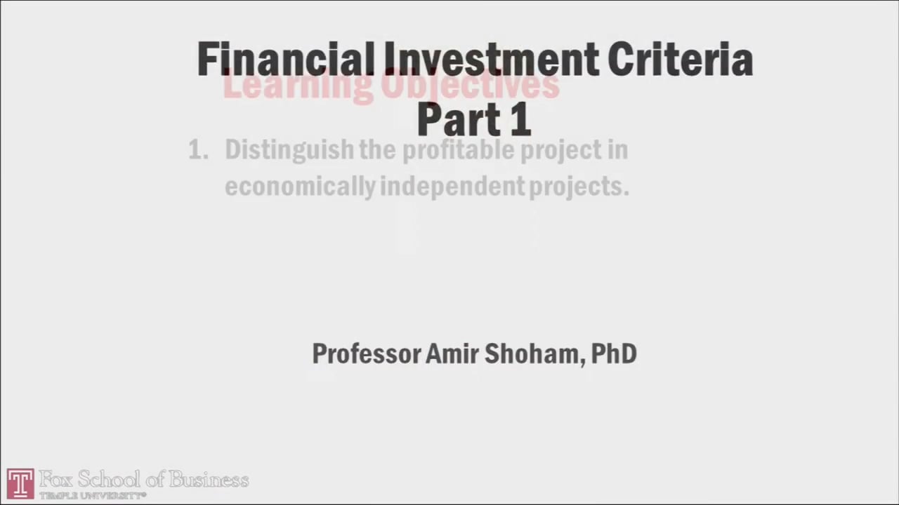 Financial Investment Criteria PT1