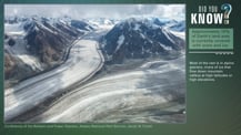 At left is an image of glaciers and snowy mountains. In the top right corner is the "Did You Know?" logo. Just below is a green box with text that reads "Approximately 10% of Earth's land area is currently covered with snow and ice." More text appears below.