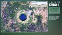 At left is a satellite image of an area in India. In the top right corner of the image is an illustration labeled "Simple Crater." In the top right corner is the "Did You Know?" logo. Just below is a green box with text that reads "There are nearly 200 confirmed impact craters on Earth's surface." More text appears below.