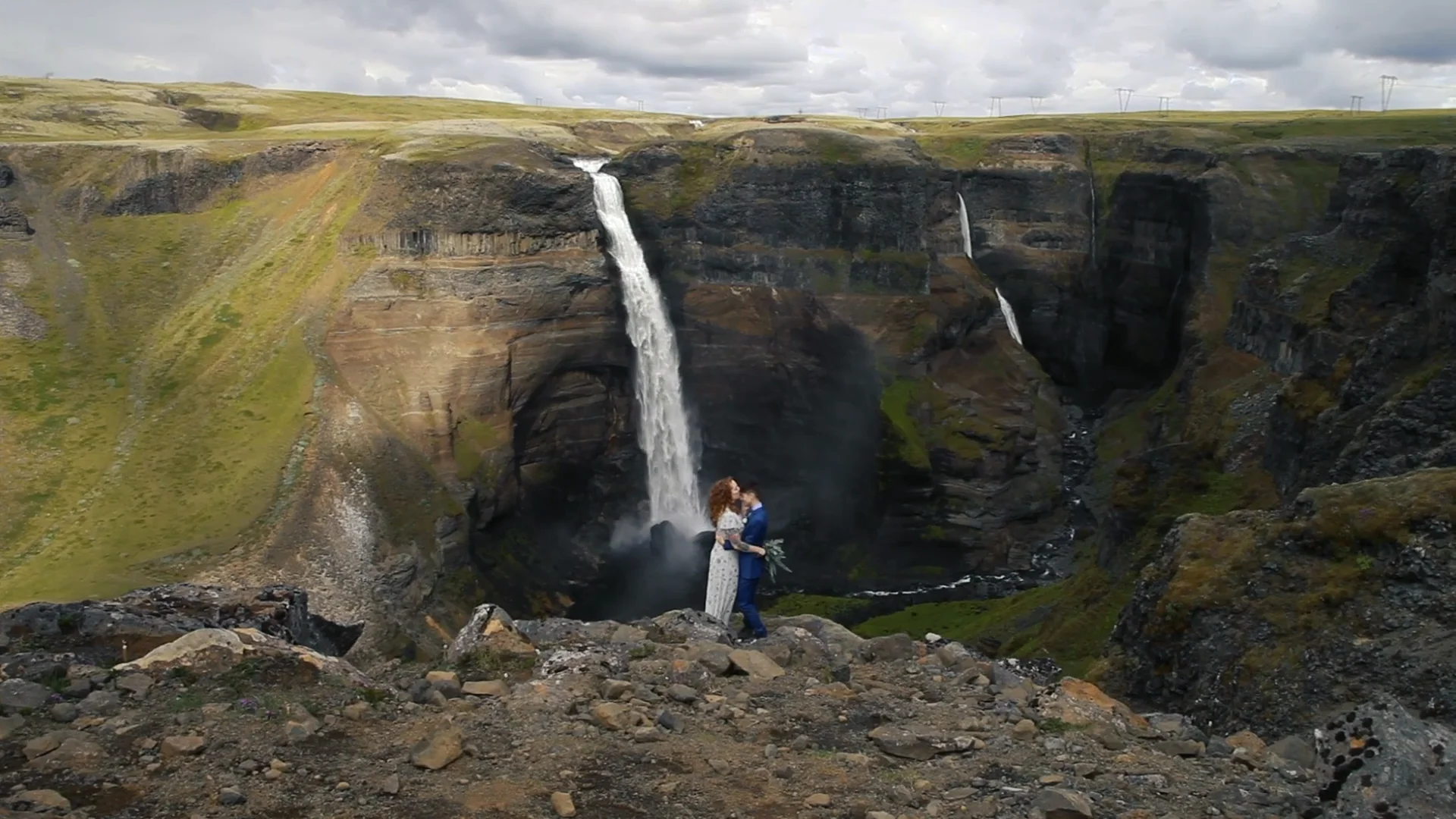 Cynthia + Danielle during their Iceland elopement in Háifoss, Iceland
