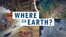 A collage showing four images of different areas on Earth. The "Where on Earth?" logo is in the center.