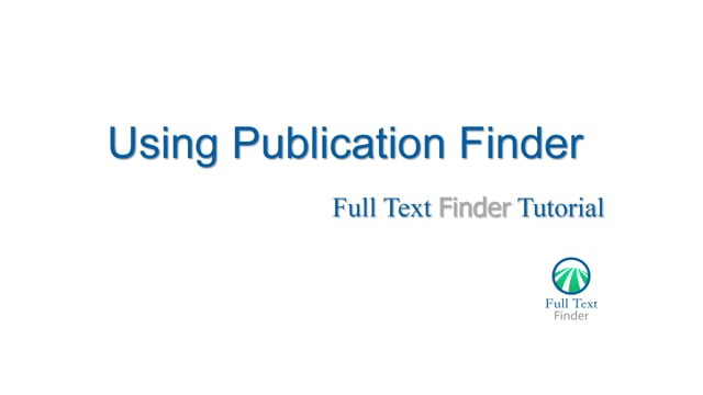 Publication Finder - Overview Tutorial