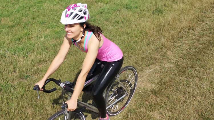 Girl rides bike in latex leggings on Vimeo