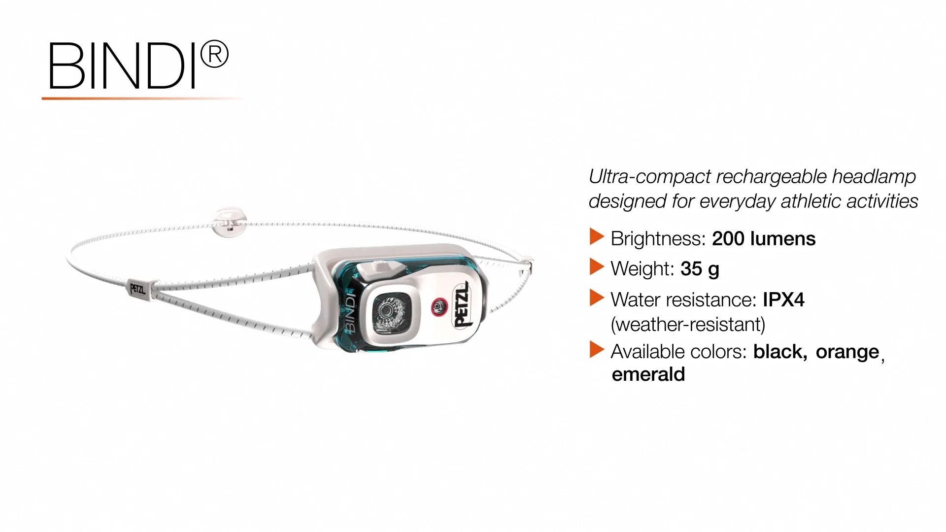 BINDI®, Ultra-compact rechargeable headlamp designed for BINDI®, Ultra-compact rechargeable headlamp designed for