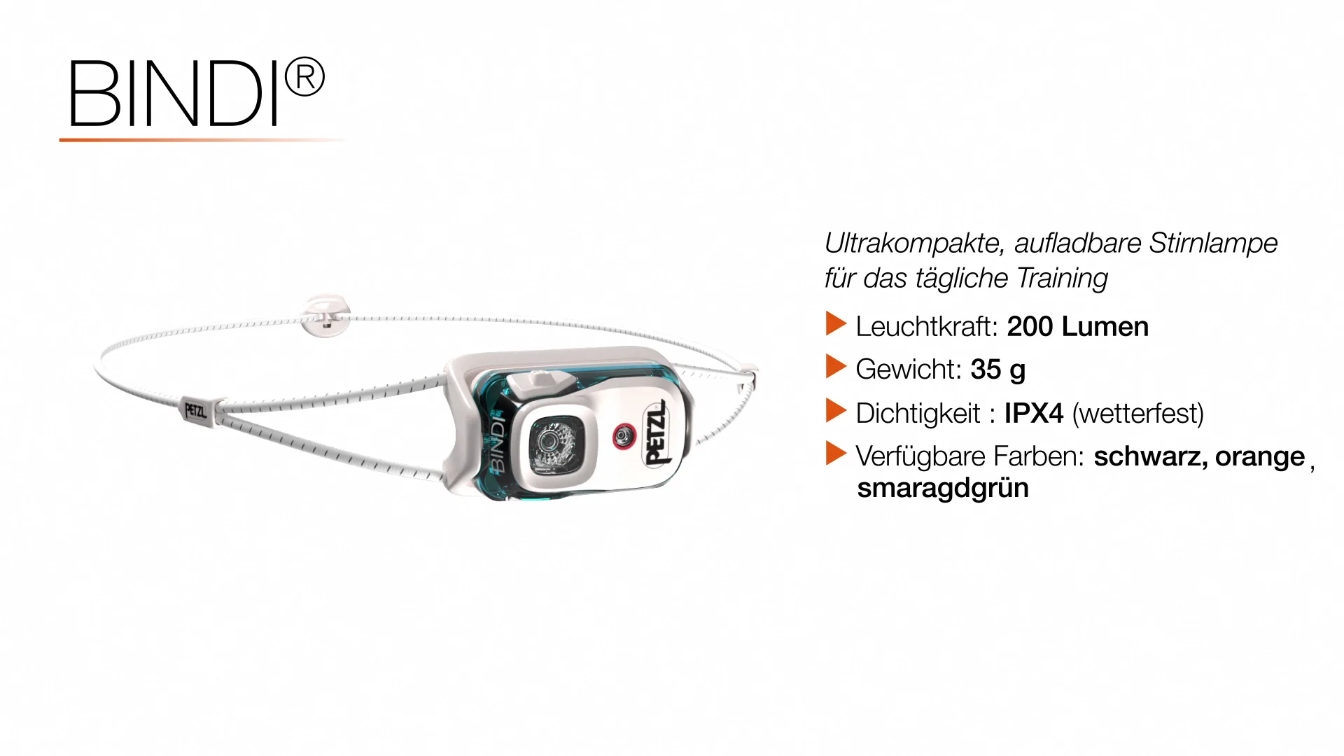Lampe Frontale Petzl BINDI Rechargeable USB - Noire, 200 Lumens, 35g - NEUVE