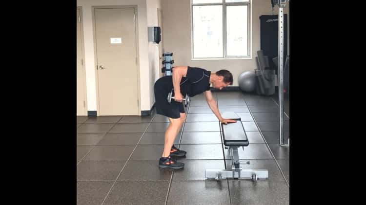 Row Dumbbell Bent over 3 Point Stance Neutral Grip Elbow In