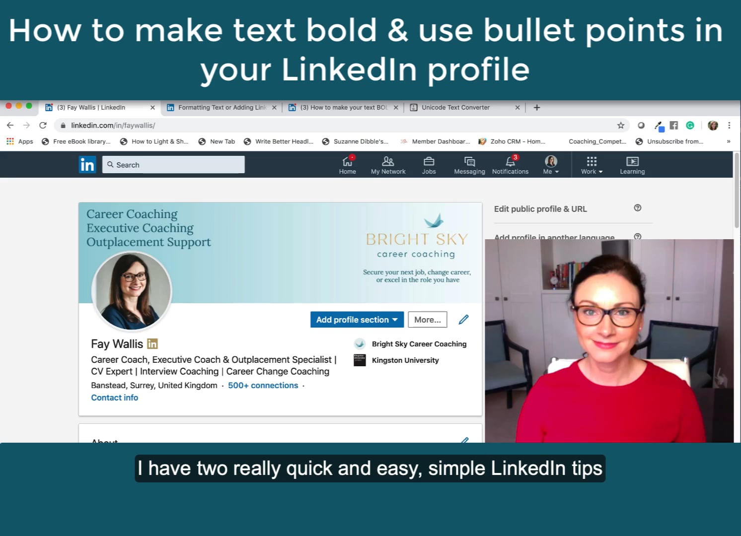 Using bold and bullet points in linkedin on vimeo