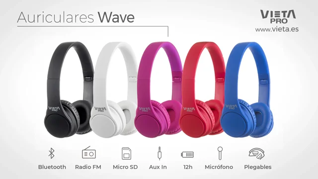 Auriculares inalámbricos  Vieta Pro Wave, De diadema, Bluetooth, Hasta 12  horas, Micrófono, Azul