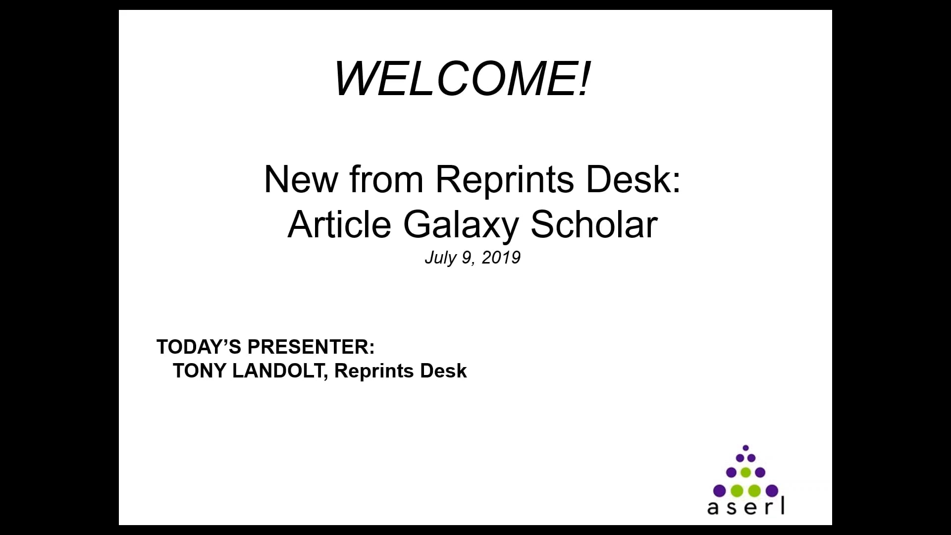 ASERL Webinar: New from Reprints Desk: Article Galaxy Scholar on Vimeo