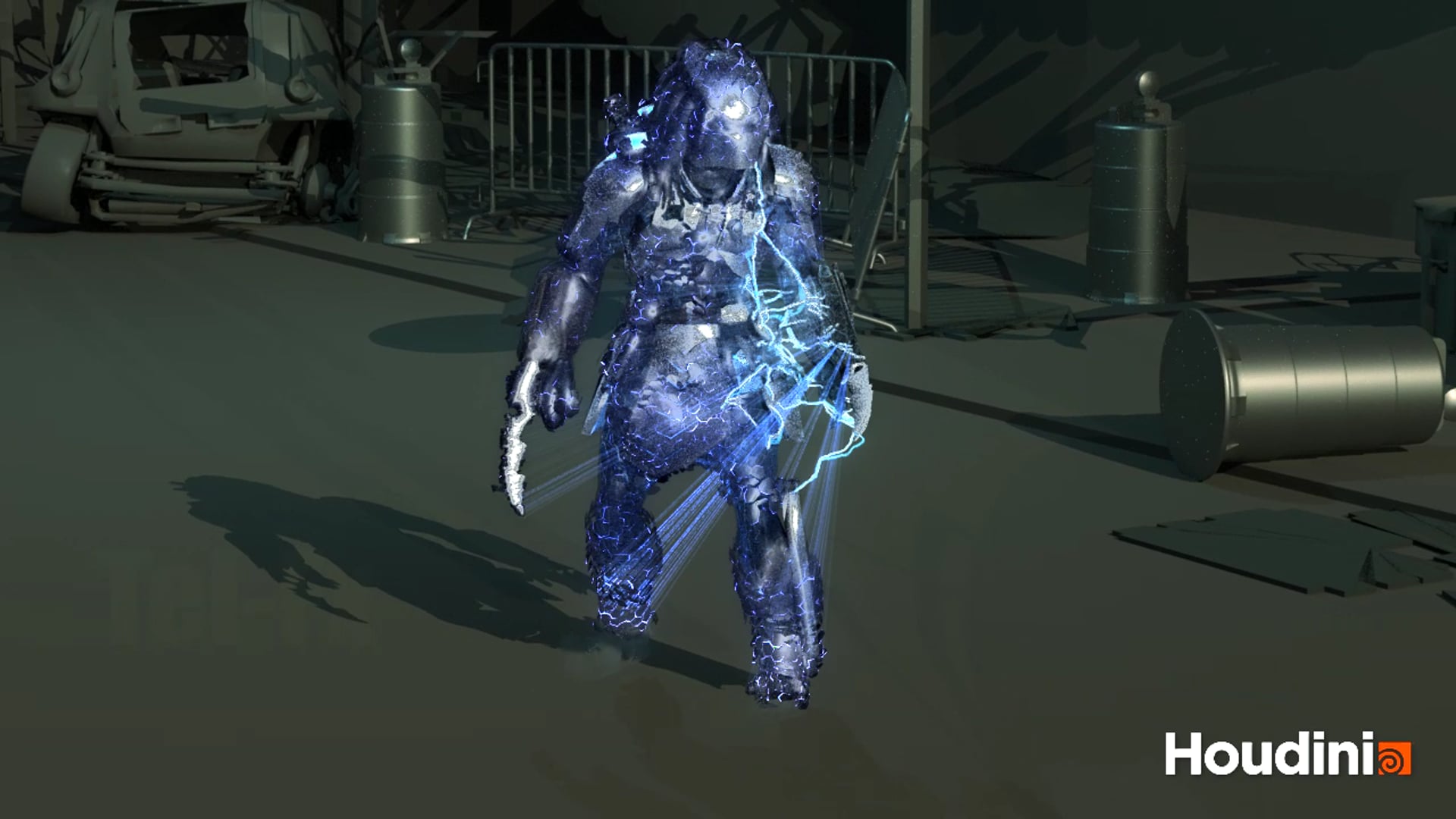 cloaking with a scanner style and electrical arcs