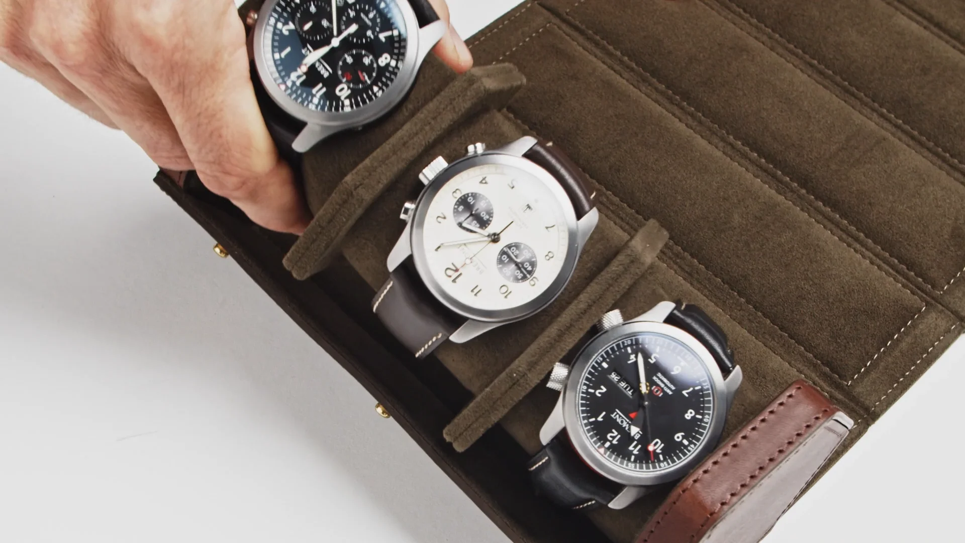 Brown Leather Watch Roll | Triple Travel Watch Case for Men