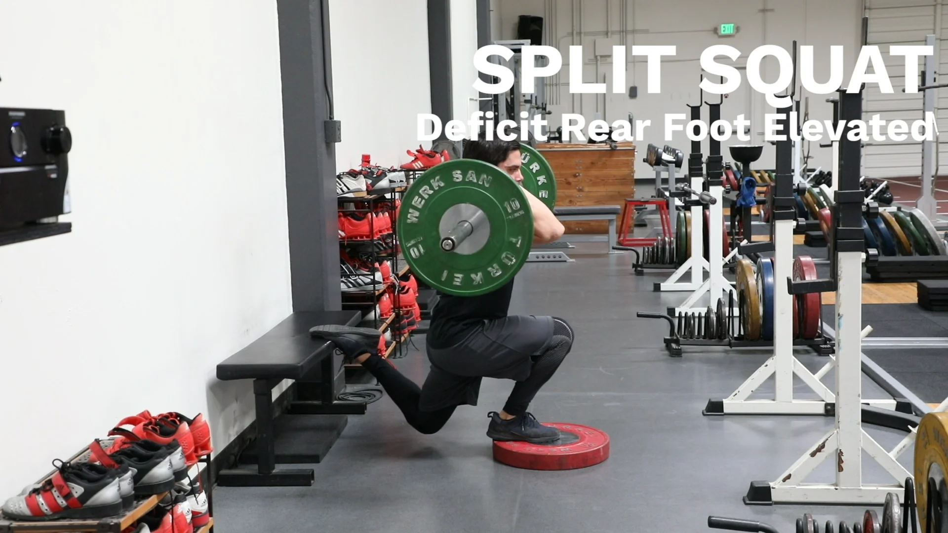 Barbell rear foot elevated split online squat