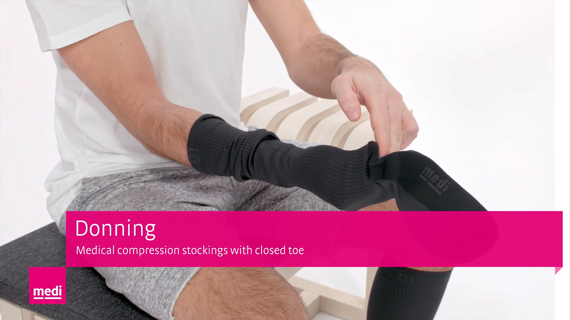 Donning of medical compression stockings, closed toe (mediven active) on  Vimeo