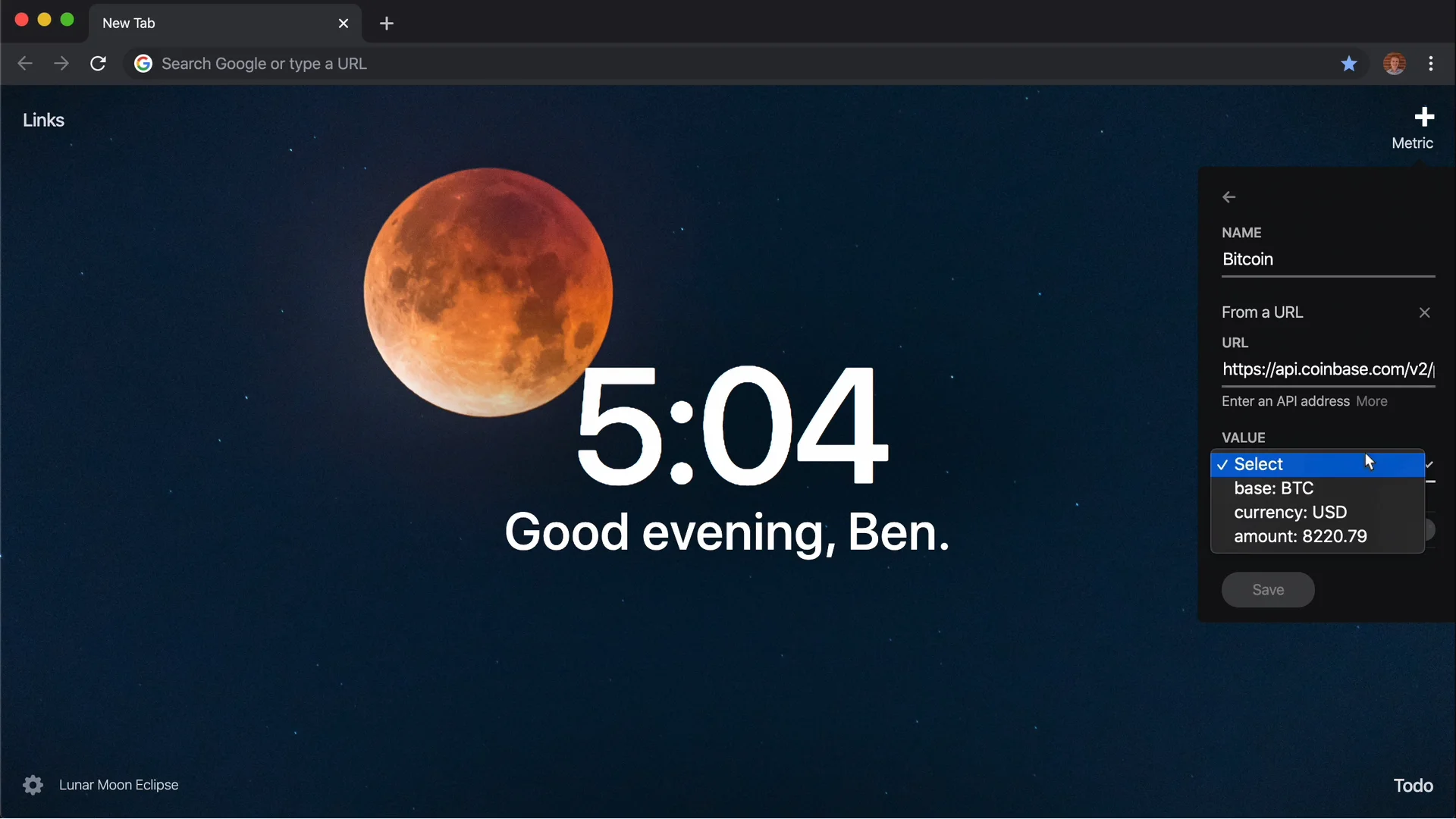 Adding a Cryptocurrency Price Metric