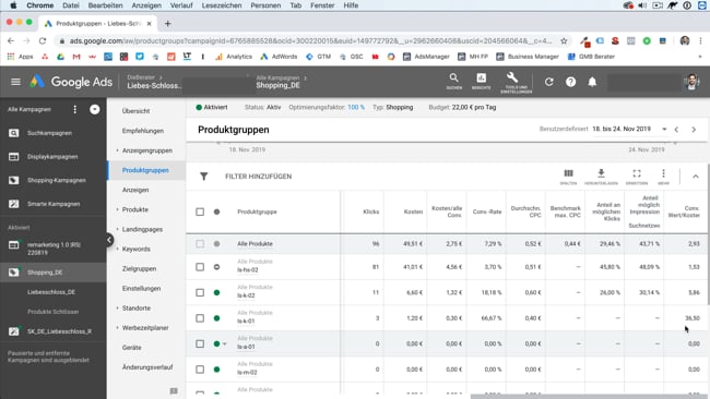 Conversion-Wert pro Kosten Analyse bei Liebes-Schloss.de