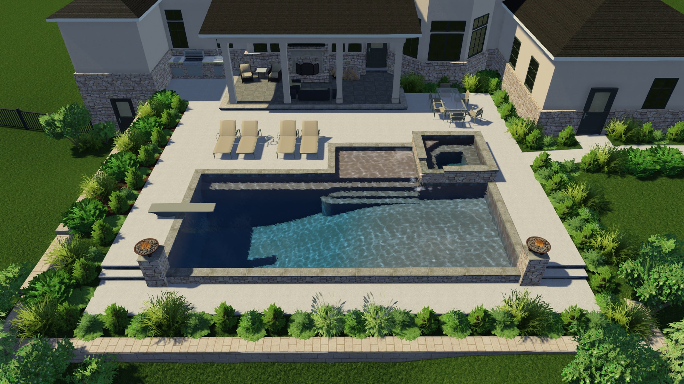 Rectangular Pool with Spa w/ Spillover