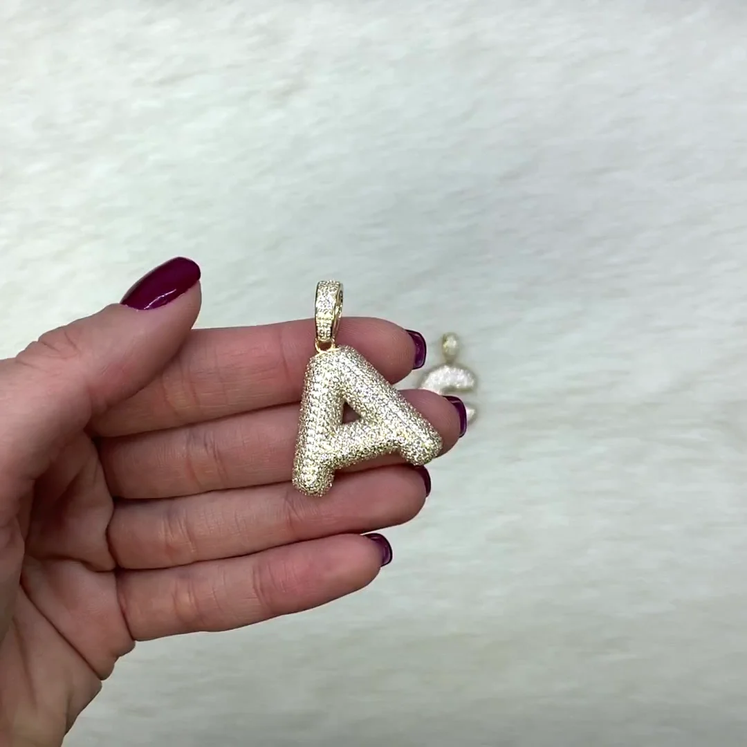 ⭐︎⭐︎⭐︎⭐︎⭐︎ 14K Yellow Gold Pave CZ Bubble Letter Initial 1.5