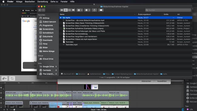 Stapelexporte mit Screenflow