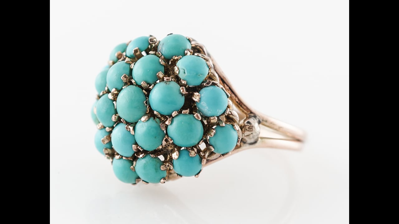 Vintage Retro Turquoise Cluster Ring in 14k Rose & Yellow Gold