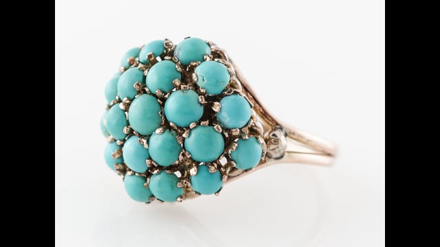 アクセサリー Vintage Turquoise Cluster Ring Vintage Retro Turquoise Cluster Ring in 14k Rose & Yellow Gold