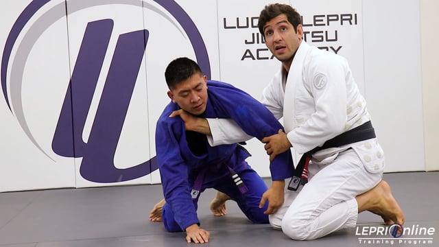 De La Riva Defense to Knee Cut Pass with Knee Shield to Clock Choke Attempt to Choke From Closed Guard