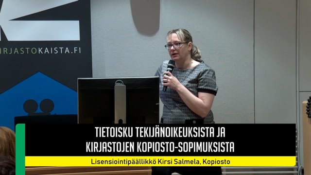 Kirsi Salmela: Tietoisku tekijänoikeuksista ja kirjastojen Kopiosto-sopimuksista